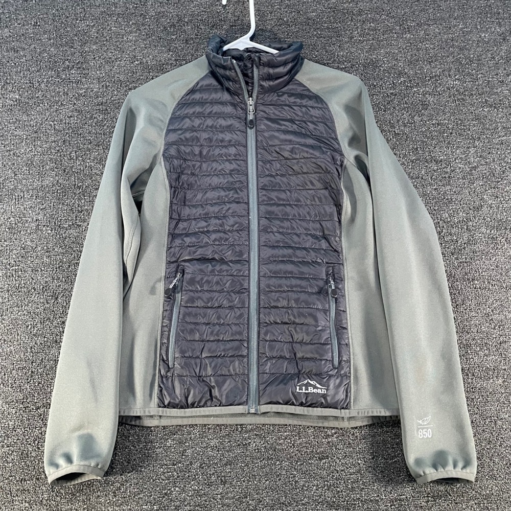 LL Bean Hybrid Down Jacket Womens Small Gray 850 DownTek 290671 Excellent